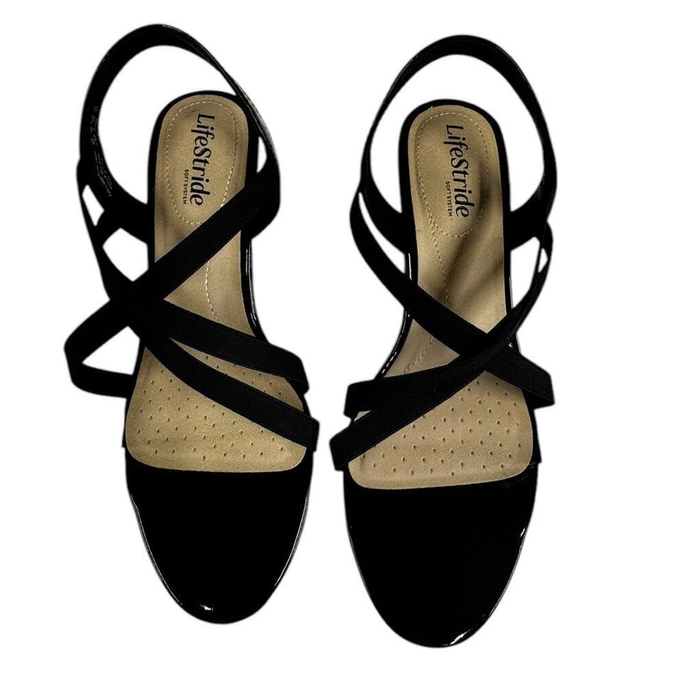 Life Stride Black Patent Strappy Sandal Size 7.5 - Picture 2 of 11